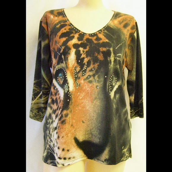 New Large, xlarge, 1x black shirt animal print - Picture 1 of 3